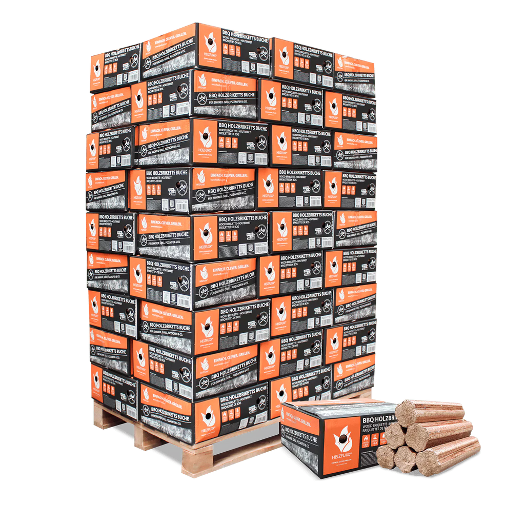 BBQ-Briketts aus reiner Buche – 18 kg Karton, 54er Palette (972 kg)