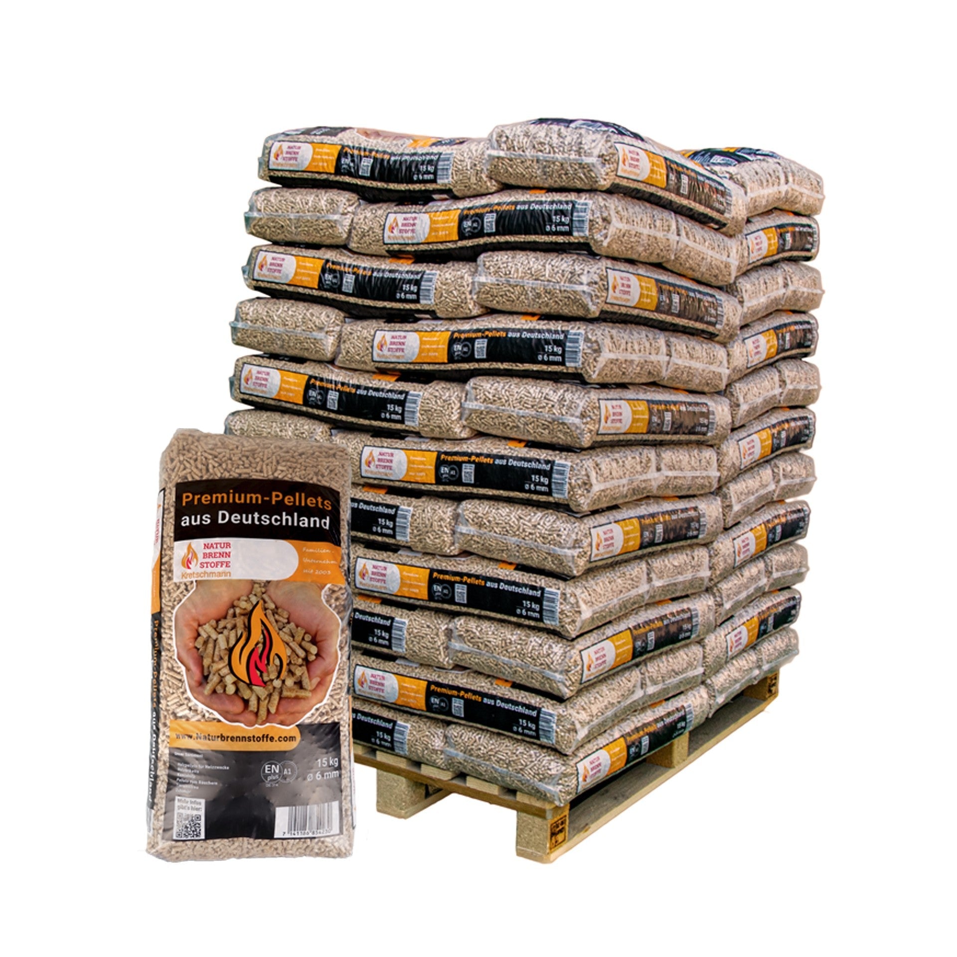Holzpellets ENplus A1 960 kg – Naturbrennstoffe 6 mm Nadelholz (64 x 15 kg Palette)